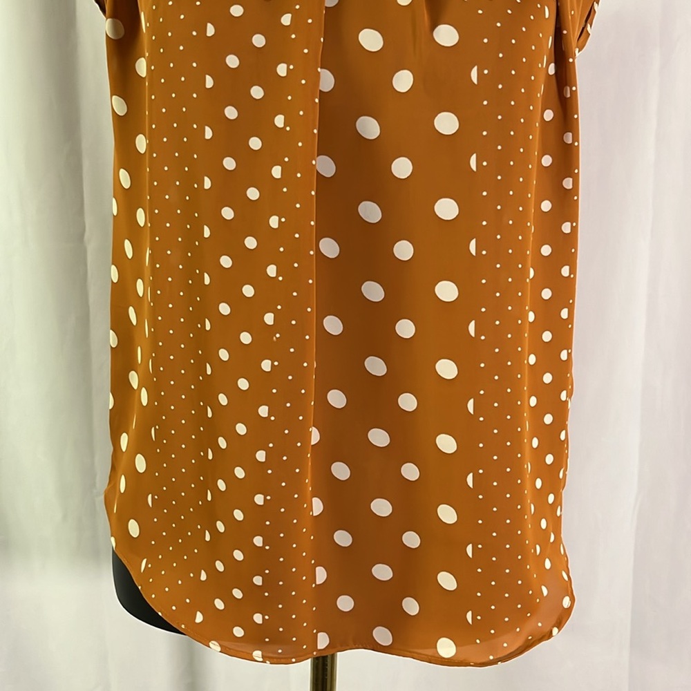 NWT LC Lauren Conrad Burnt Orange Polka Dot Print Pleat Neck Blouse - Picture 7 of 16